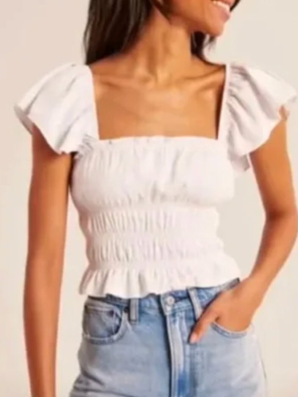 Abercrombie Flutter Sleeve Smocked Top